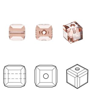 Bead 96pk rose peach, Swarovski® 8mm cube 5601