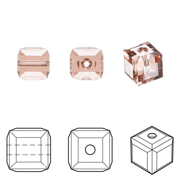 Bead 96pk rose peach, Swarovski® 8mm cube 5601 image number 0