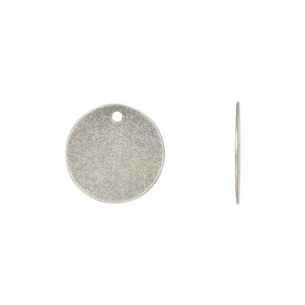 Drop, antique silver-plated brass, 15mm flat round. Sold per pkg of 50. image number 0
