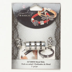 Slider bead assortment 1pkg3, antique silver-finished brass, 28x13mm slotted oval / 14x6mm oval with dots.