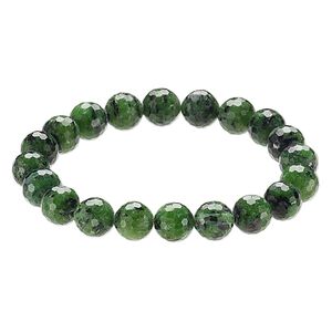 Ruby in zoisite 1pkg1, faceted round bracelet natural 8 inch 9-10mm