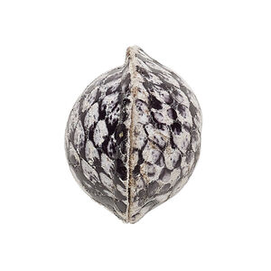 Bead, leather, black and grey, 20-24mm round with snakeskin design. Sold individually.