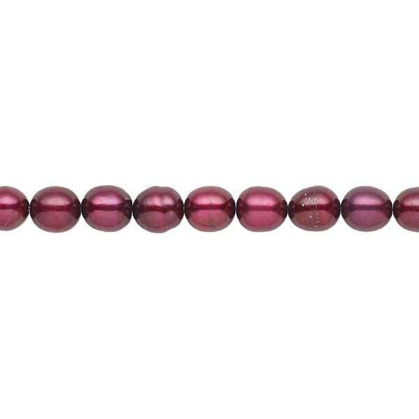 Pearl, cultured freshwater (dyed), black cherry, 4x2mm-5x4mm rice with 0.4-0.6mm hole, D grade, Mohs hardness 2-1/2 to 4. Sold per 15-inch strand. image number 0