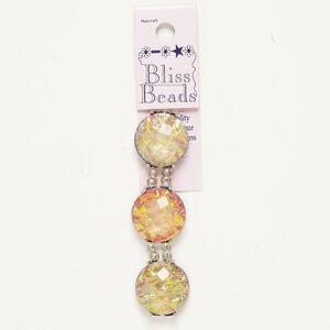 Bead spacer "pewter" zinc-based alloy acrylic glass, 3pk 23mm 2-strand round, antique silver finish iridescent pink light pink light purple