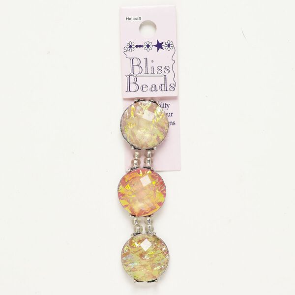 Bead spacer "pewter" zinc-based alloy acrylic glass, 3pk 23mm 2-strand round, antique silver finish iridescent pink light pink light purple image number 0