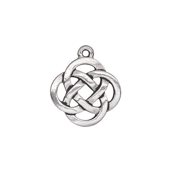 Drop, TierraCast®, antique silver-plated pewter (tin-based alloy), 17.5mm double-sided open Celtic knot. Sold per pkg of 20. image number 0