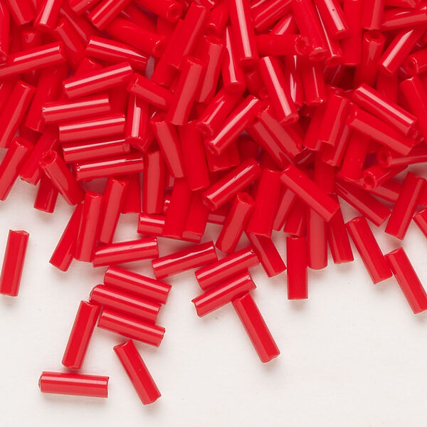Bead, Preciosa Ornela Czech glass, bugle bead, pkg/50g, #3, opaque bright red coral, (93170). image number 0
