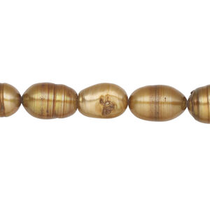 Freshwater pearl 1pkg1, rice, 15.5-16 inch dark golden copper 7-8mm cultured