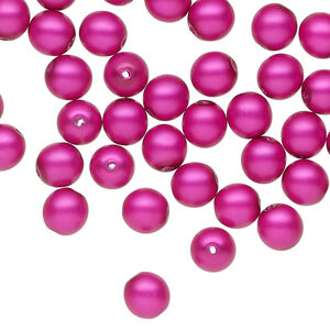 Bead 1pkg60, Czech pearl-coated glass druk, opaque matte magenta, 6mm round.