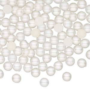 Cabochon, vintage Czech glass pearl, ivory, 4.5mm round with flat back. Sold per pkg of 144 (1 gross).