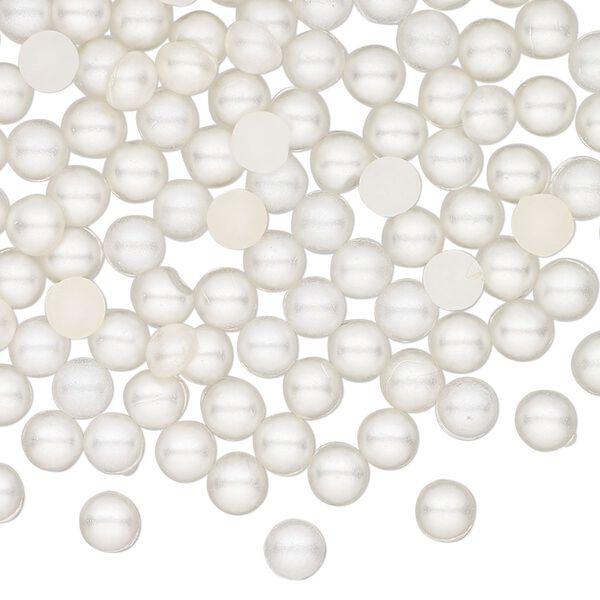 Cabochon, vintage Czech glass pearl, ivory, 4.5mm round with flat back. Sold per pkg of 144 (1 gross). image number 0