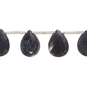 Blue sapphire 1pkg15, hand-cut top-drilled faceted puffed teardrop bead 12x9mm-16x10mm