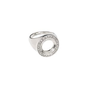 Ring, Almost Instant Jewelry®, glass rhinestone and imitation rhodium-finished "pewter" (zinc based alloy), clear, 20mm wide with 14mm rivoli setting, size 9. Sold individually.