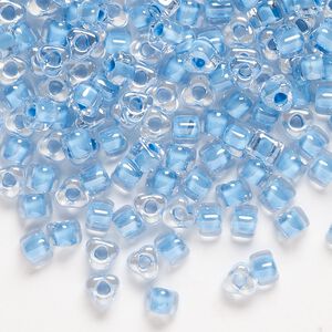 Seed bead, Miyuki, glass, transparent clear color-lined sky blue, (TR1116), #5 triangle. Sold per 250-gram pkg.