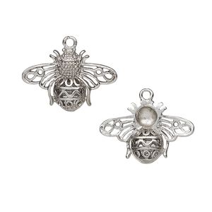 Charm, silver-plated brass, 21x14mm single-sided bee. Sold individually.