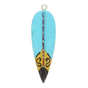 Focal, resin and silver-finished copper, turquoise blue and multicolored, 36x12mm single-sided feather. Sold individually.