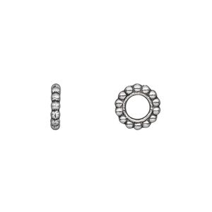 Bead, antique silver-plated "pewter" (zinc-based alloy), 9x2mm rondelle. Sold per pkg of 50.