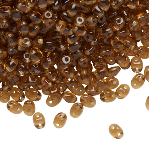 Bead, Preciosa Twin™, Pressed Twin, Czech pressed glass, light brown, 5x2.5mm oval with 2 holes. Sold per 10-gram pkg. image number 0