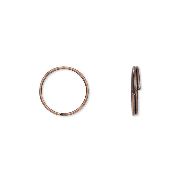 Split ring, antique copper-finished steel, 12mm round with 10.4mm inside diameter. Sold per pkg of 100. image number 0