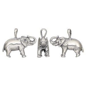 Charm, antiqued sterling silver, 22x13mm 3D hollow elephant. Sold individually.