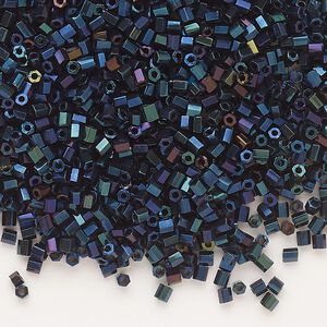 Seed bead, Dyna-Mites™, glass, pkg/40g, #11 2-cut hex, opaque iris blue, (90501 11/0 2CUT).