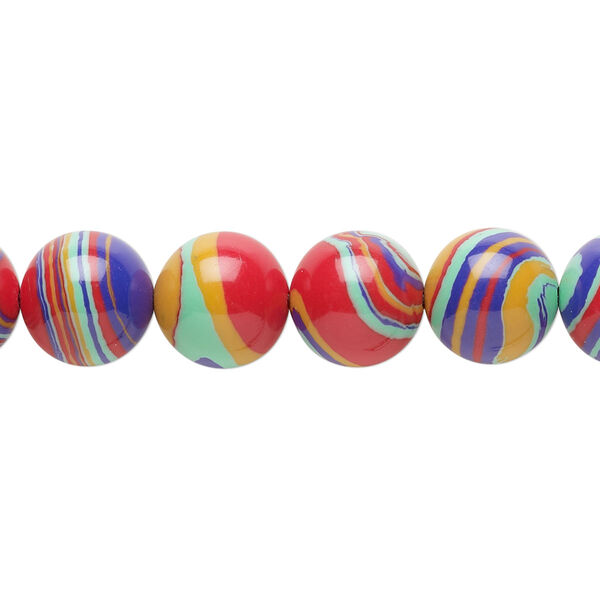 Bead, resin, multicolored, 10mm round with swirls. Sold per 15-1/2" to 16" strand. image number 0