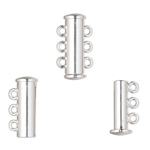 Clasp magnetic slide lock 1pkg2 "pewter" (zinc alloy), 19x6.5mm tube, silver-finished 3-strand