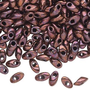 Seed bead, Miyuki, glass, pkg/250g, 7x4mm long magatama, opaque metallic copper, (LMA-457B).
