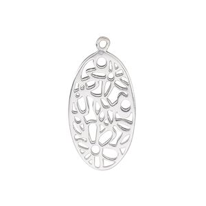 Drop, sterling silver, 26x14.5mm single-sided oval with cutout flowers. Sold individually.
