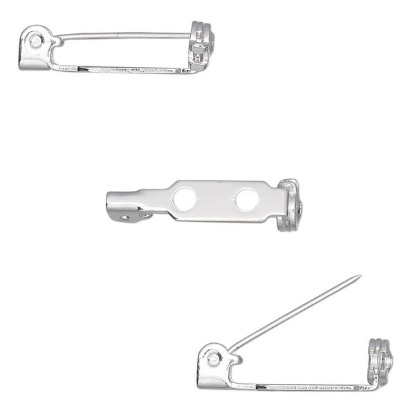 Pin back, silver-plated steel, 3/4 inch with locking bar. Sold per pkg of 100. image number 0