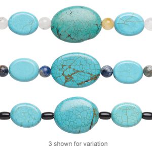 Bead mix, "turquoise" (imitation) resin / multi-gemstone (natural / dyed / heated) / glass, light blue / blue-green / light teal green, 5mm-25x19mm mixed shape. Sold per pkg of 7.
