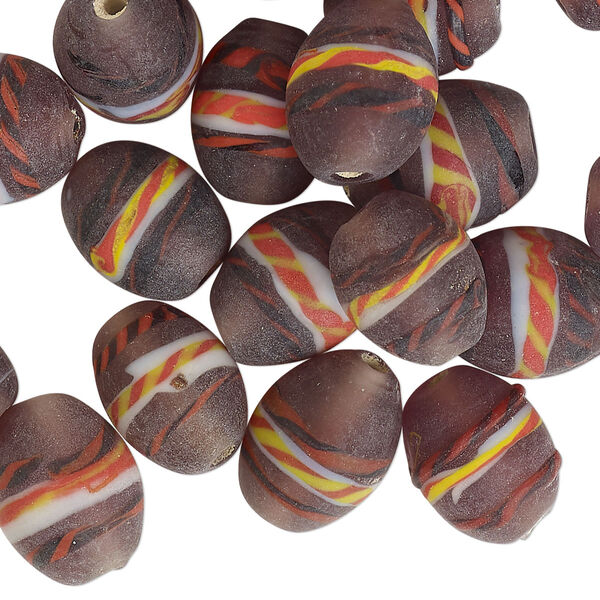 Bead, lampworked glass, translucent multicolored, 13x10mm oval. Sold per 2-ounce pkg, approximately 30 beads. image number 0