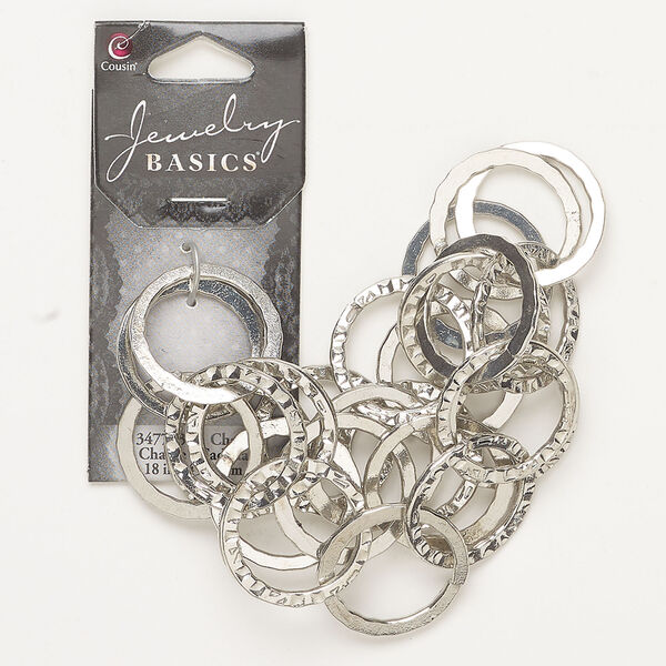 Chain 1pkg1 cable, 23mm textured round, antique silver-finished steel 18 inch image number 0