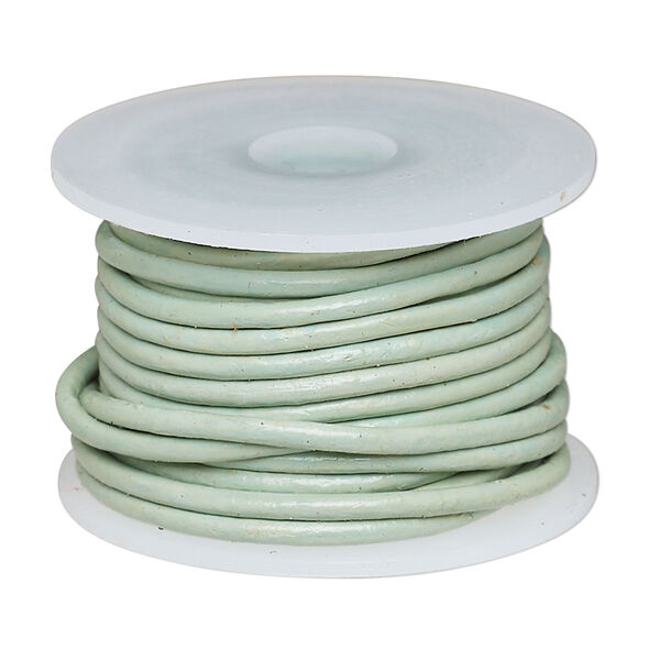 Cord, leather (dyed), sky blue, 1.4-1.6mm round. Sold per 5-yard spool. image number 0