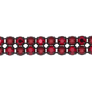 Banding 1pk black plate opaque bordeaux and Siam, Preciosa Rose Viva 12® Czech 10mm wide 4.5mm round 7.75 inch