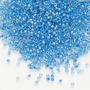 Seed bead, Delica®, glass, pkg/250g, #11 round, translucent blue-lined luster crystal clear (DB-0905).