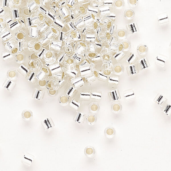 Seed bead, Delica®, glass, pkg/250g, #8 round, transparent silver-lined crystal clear (DBL-0041). image number 0