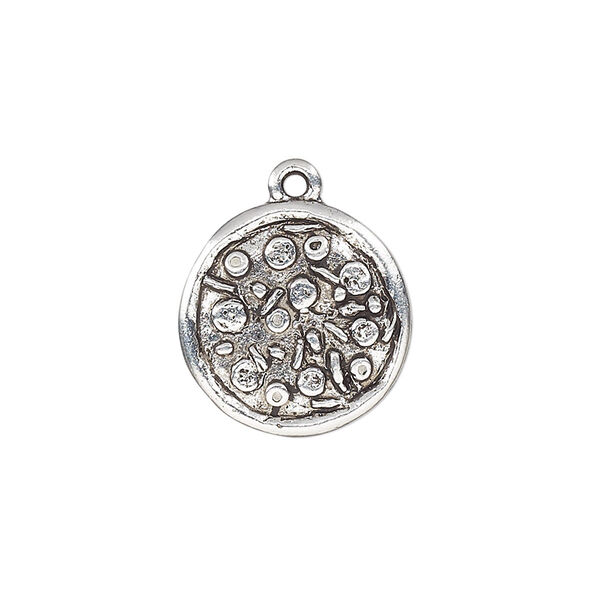 Charm, antique silver-plated pewter (tin-based alloy), 17mm single-sided pizza. Sold per pkg of 2. image number 0