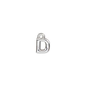 Charm, silver-finished "pewter" (zinc-based alloy), 7.5x7mm alphabet letter D. Sold per pkg of 2.