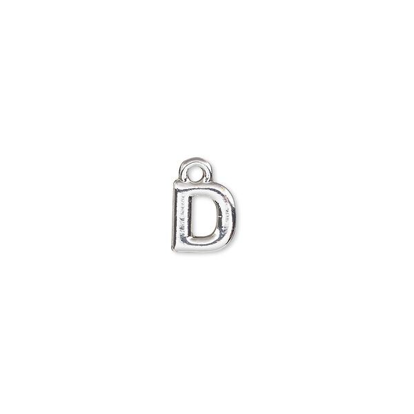 Charm, silver-finished "pewter" (zinc-based alloy), 7.5x7mm alphabet letter D. Sold per pkg of 2. image number 0