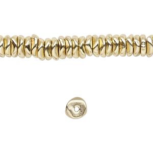 Bead, brass-finished "pewter" (zinc-based alloy), small chip. Sold per 8-inch strand.