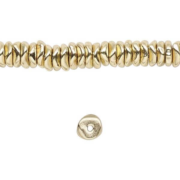 Bead, brass-finished "pewter" (zinc-based alloy), small chip. Sold per 8-inch strand. image number 0