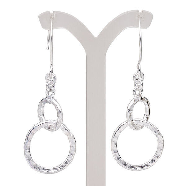 Earring, Hill Tribes, silver-plated copper, 2-1/2 inches with hammered interlocking circle and French hook ear wire. Sold per pair. image number 0