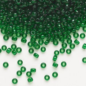 Seed bead, Miyuki, glass, pkg/50g, #8 rocaille, transparent green (RR-146).