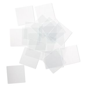 Design element, glass, clear, 1-1/4 x 1-1/4 inch flat square with grounded edges. Sold per pkg of 20.