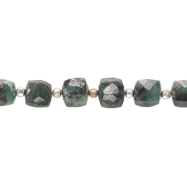 Bead, emerald (oiled), 5-6mm hand-cut faceted cube, D grade, Mohs hardness 7-1/2 to 8. Sold per 8-inch strand, approximately 25 beads. image number 0