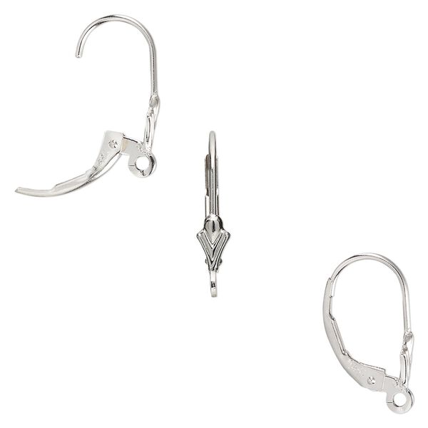 Ear wire leverback 1pkg2 14Kt white gold, 16mm / 7x3mm shield / open loop, 1 pair image number 0