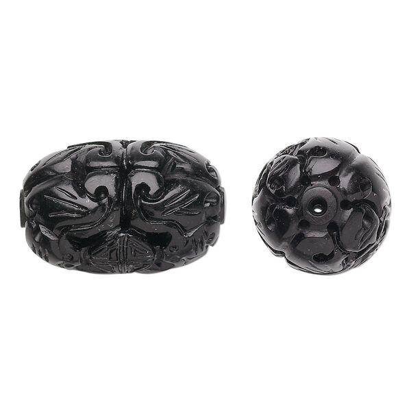 Jet 1pkg1, hand-carved oval bead natural B grade, 30x20mm image number 0