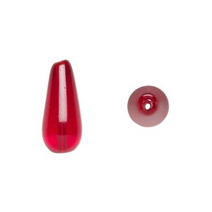 Bead, Czech pressed glass, ruby red, 20x9.5mm teardrop. Sold per 15-1/2" to 16" strand, approximately 20 beads.