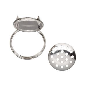 Ring, silver-finished brass, 14mm perforated round disc. Sold individually.